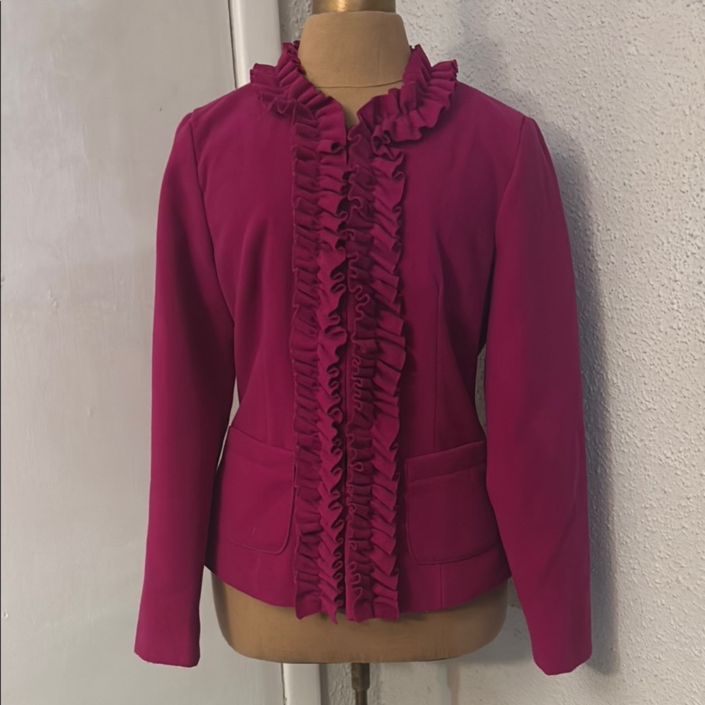 Spense Long Sleeve Magenta Ruffle Lined Blazer S Corporate Siren Dopamine Barbie